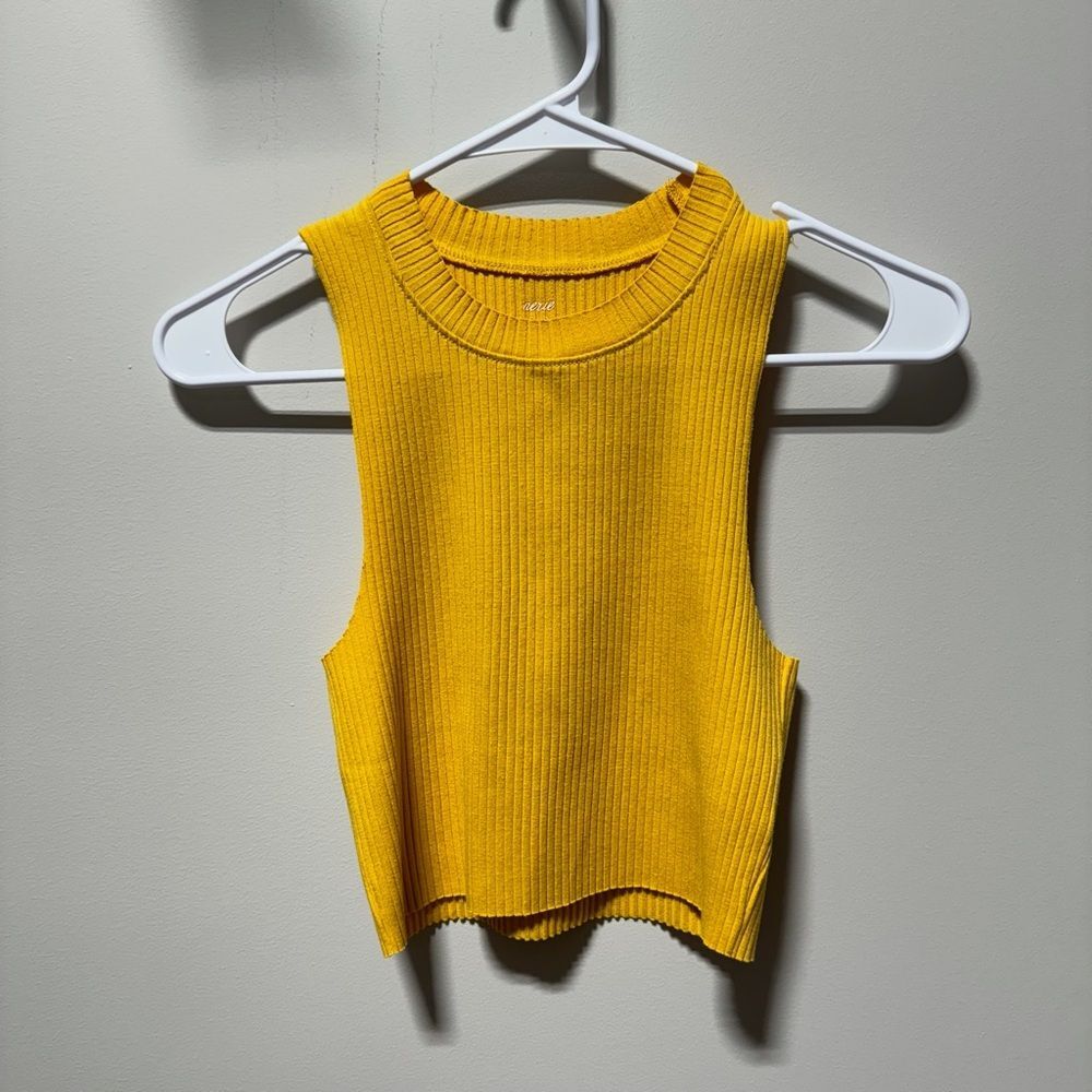 NWT Aerie Yellow Ribbed Cropped Tank Size S